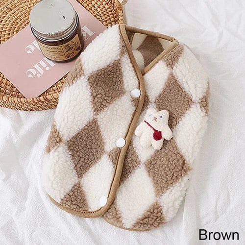 Fashion Plaid Fleece Pet Puppy Clothes Coat Jack Dog Clothes Bear Vest
