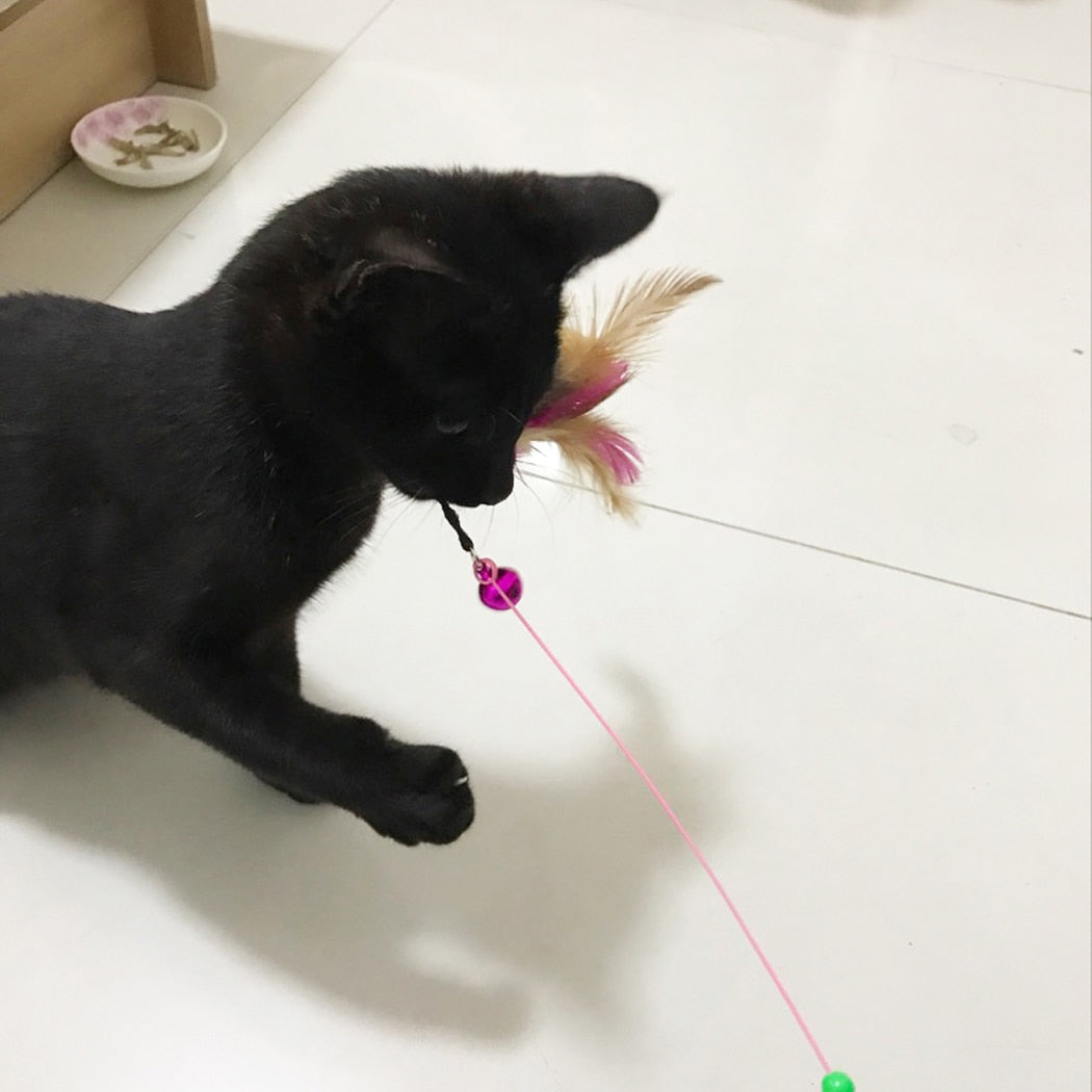 Cat Interactive Toy Stick Feather Wand With Small Bell Mouse Cage Toys