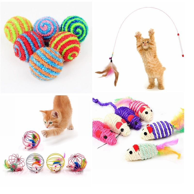 Cat Interactive Toy Stick Feather Wand With Small Bell Mouse Cage Toys