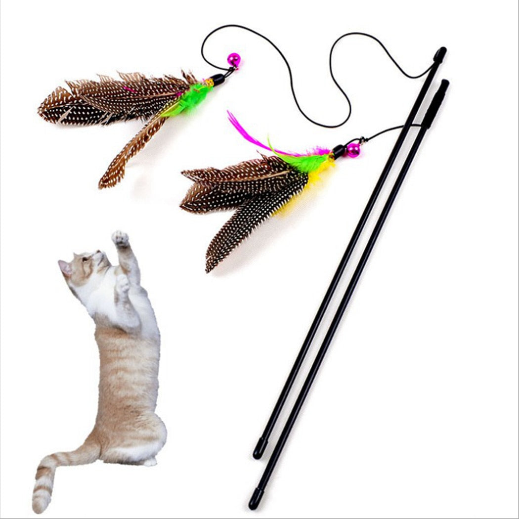 Cat Interactive Toy Stick Feather Wand With Small Bell Mouse Cage Toys