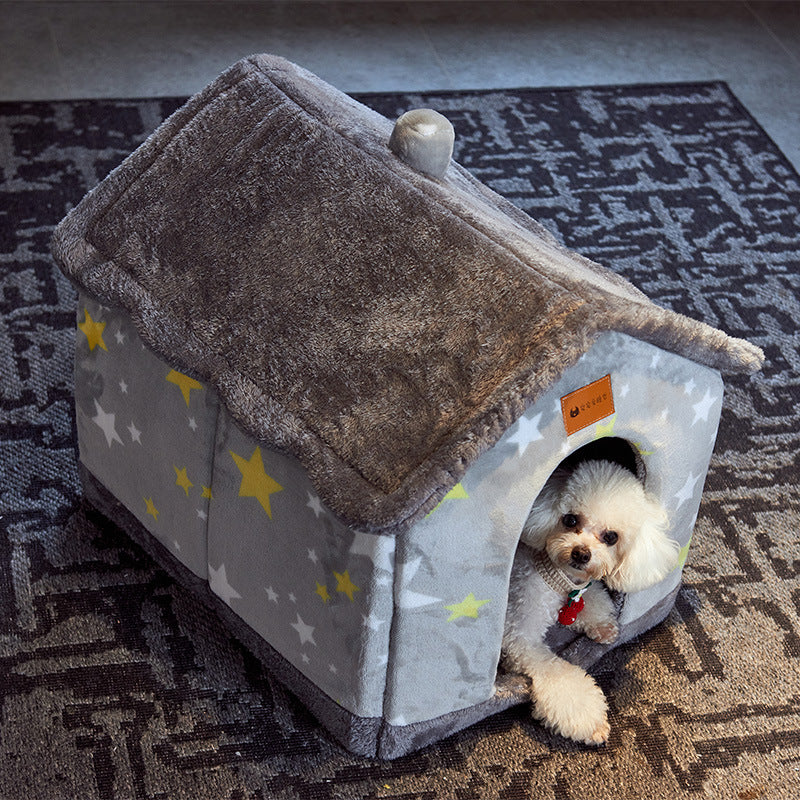 Foldable Dog House Kennel Bed Mat For Small Medium Dogs Cats Winter