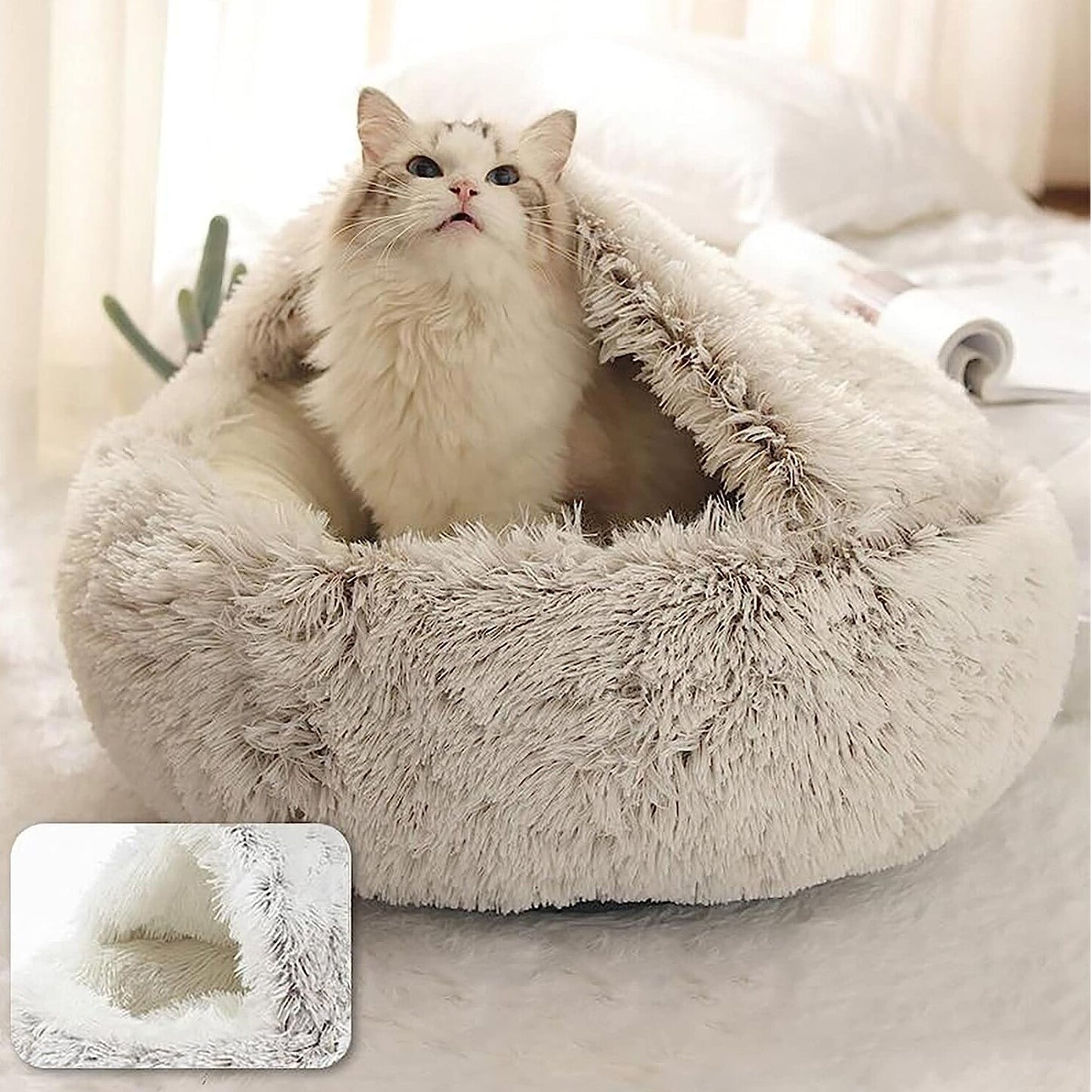 Plush Round Cat Bed Pet Mattress Warm Soft Comfortable Basket