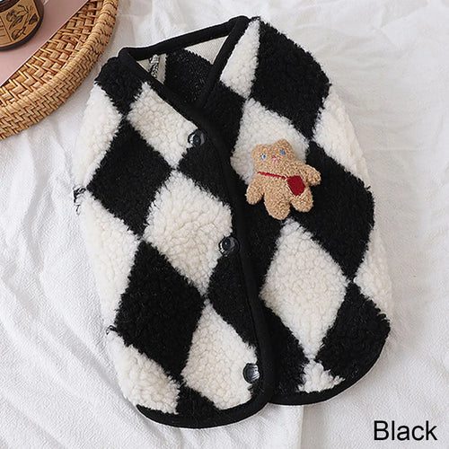 Fashion Plaid Fleece Pet Puppy Clothes Coat Jack Dog Clothes Bear Vest