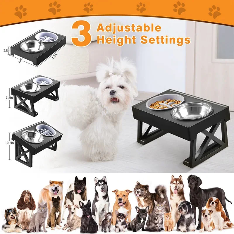 Adjustable Elevated Dog Feeder for Slow Feeding