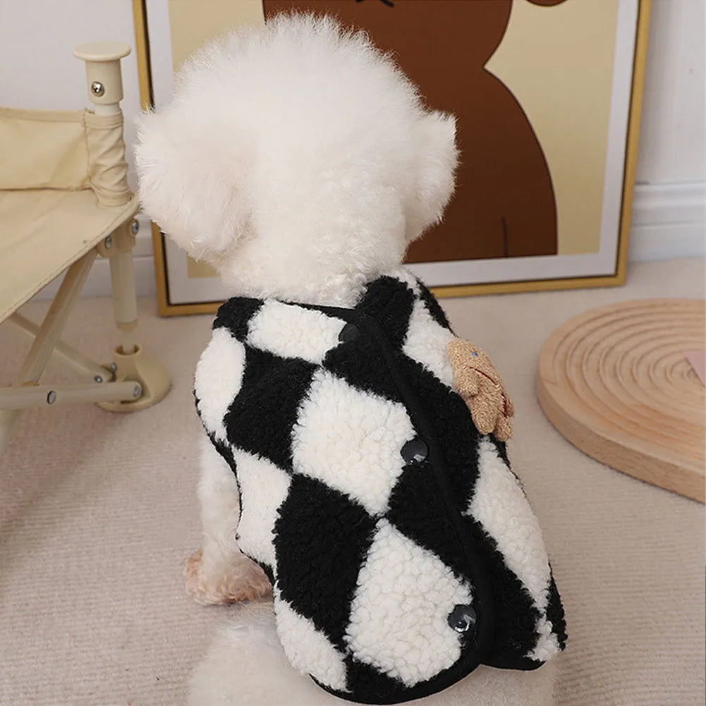 Fashion Plaid Fleece Pet Puppy Clothes Coat Jack Dog Clothes Bear Vest