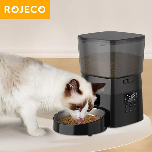 ROJECO Automatic Pet Feeder Button Version Auto Cat Food Dispenser