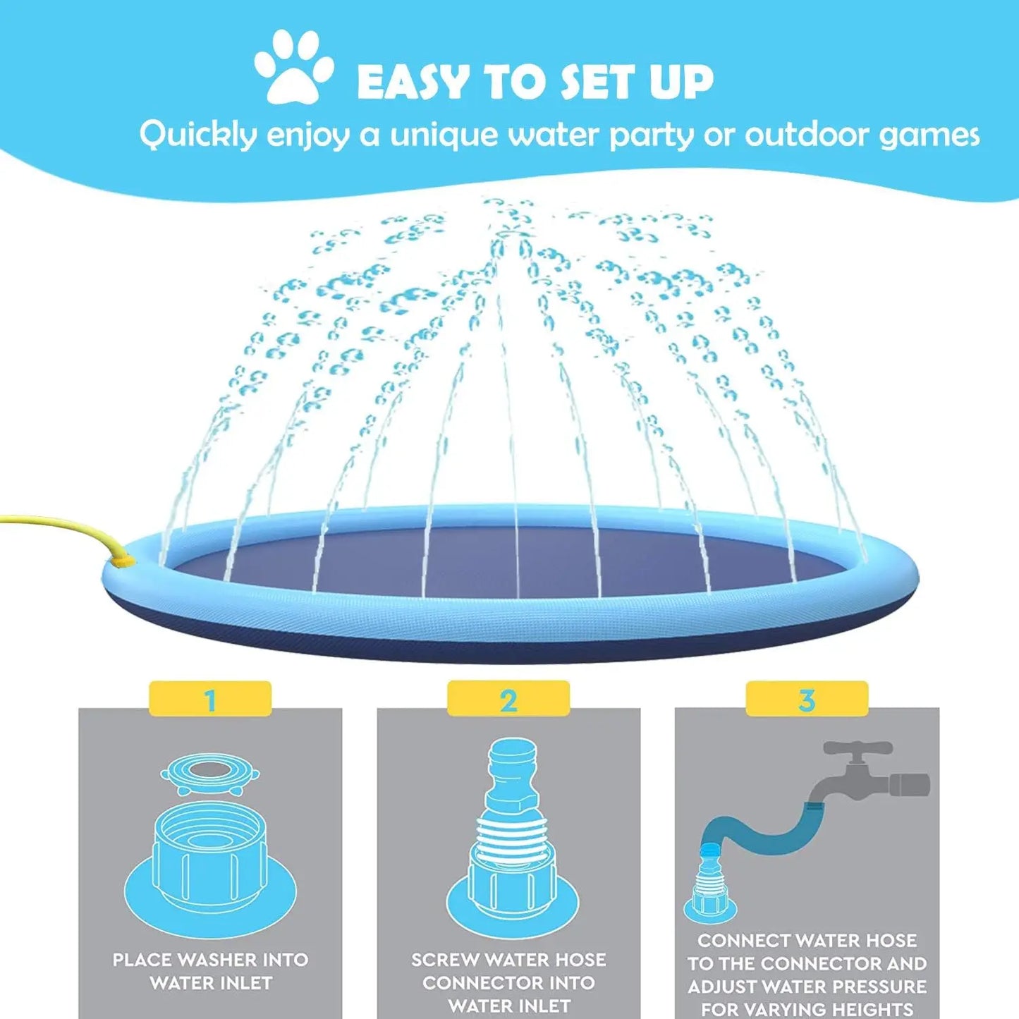 Splash Sprinkler Pad for Dogs Kids Non-Slip Thicken Dog Pool with