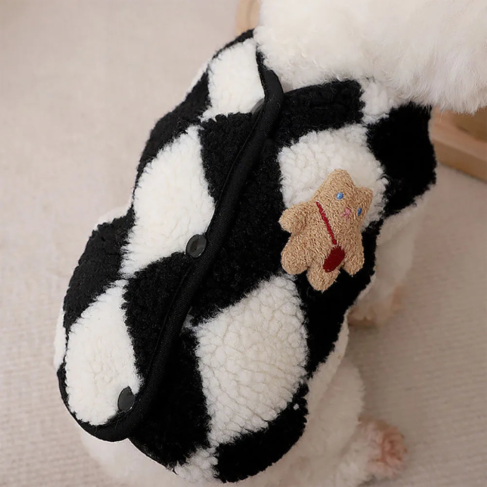 Fashion Plaid Fleece Pet Puppy Clothes Coat Jack Dog Clothes Bear Vest