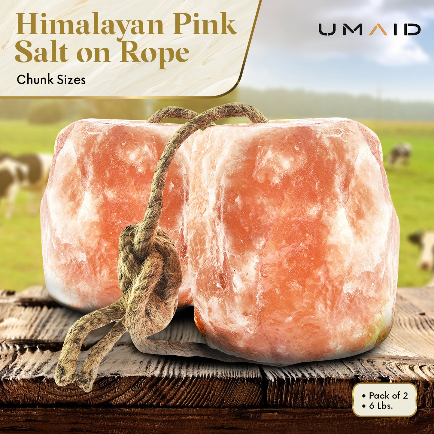 Himalayan Animal Lick Salt On Rope for Horses, Deer, and Livestock